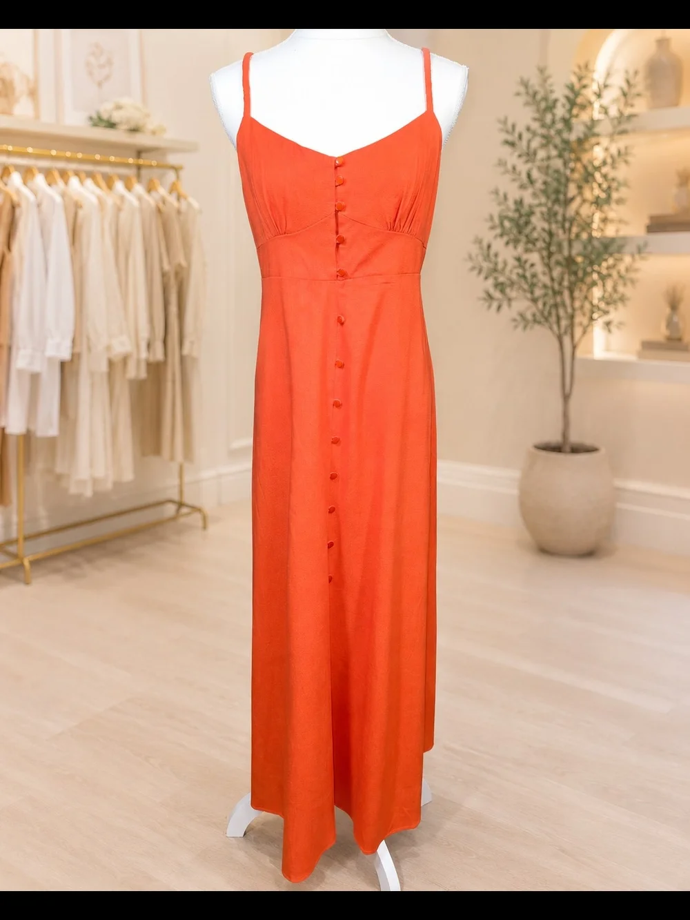 Monteau Los Angeles Coral Button-Front Spaghetti Strap Midi Dress NWOT - Picture 2 of 9